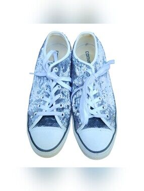 Converse Chuck Taylor All Star Low Top Silver Sequins Women Size 9 Punk Alt Girl